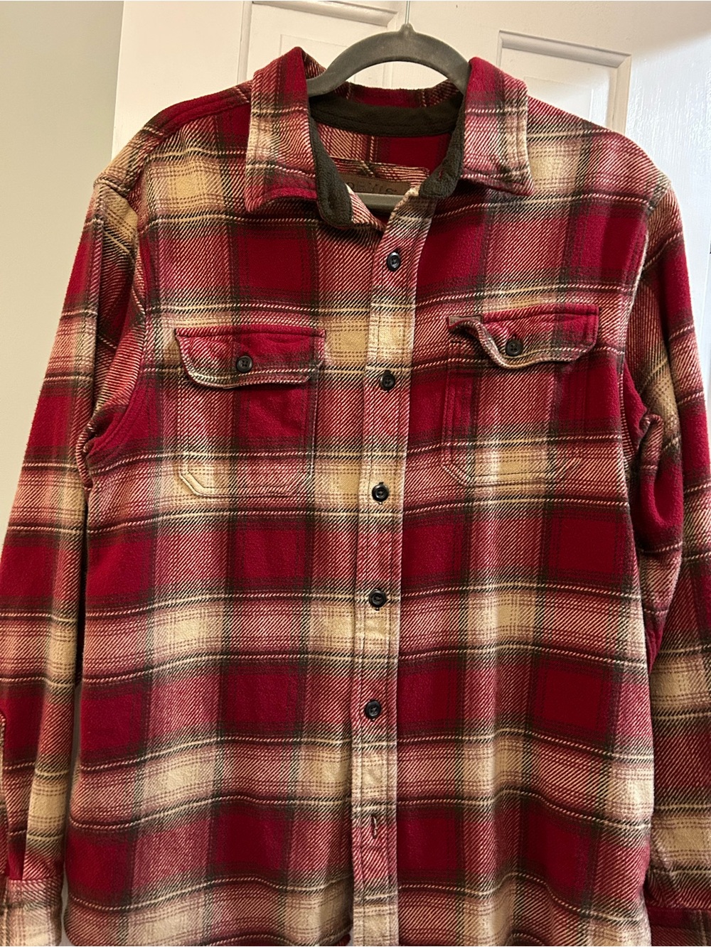 Orvis Red and Cream Plaid Flannel Shirt